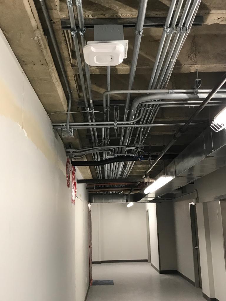 Overhead conduit and electrical pathways in commercial building