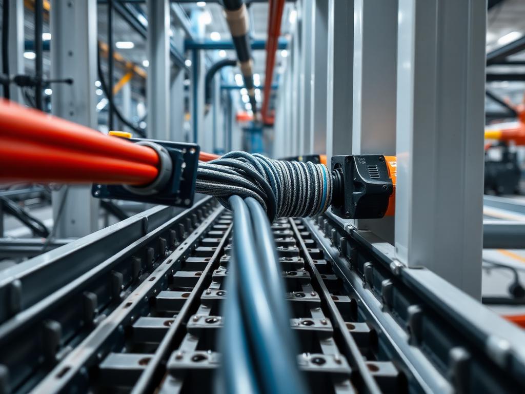 High-capacity cable pulled through industrial cable tray